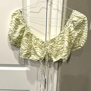 Elodie Green and white tie crop top NWT